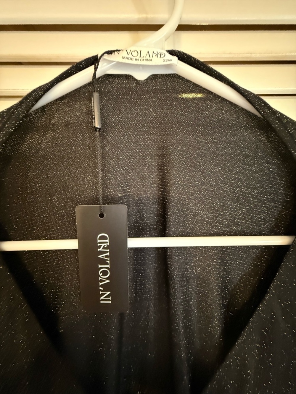 New York & Company Black Sparkle Long-Sleeve Wrap Dress - Picture 2 of 3